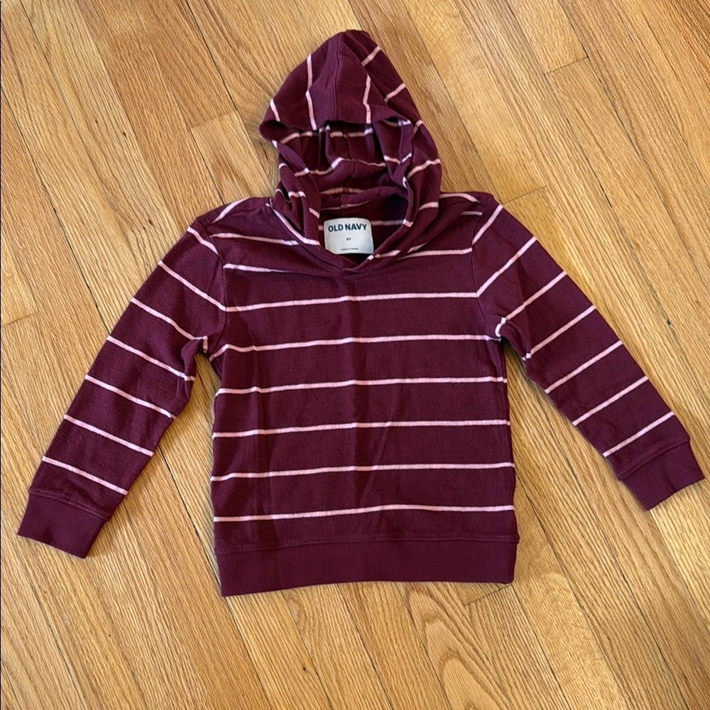 Old Navy Boys Maroon Striped Hooded Sweater 6T